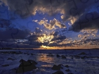 Chmury, Morze, Zachód Słońca