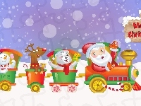Merry Christmas, Boże Narodzenie, Pociąg, Świąteczne, Napis, Mikołaj