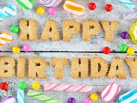 Napis, Lizaki, Cukierki, Ciasteczka, Happy Birthday, Urodziny