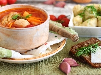 Zupa, Ciemny, Miseczka, Czosnek, Chleb