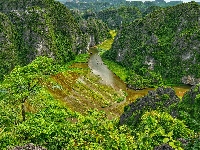 Góry, Ninh Binh, Wietnam, Dolina Tam Coc, Skały, Rzeka Ngo Dong