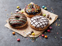 Donuty, Trzy, Pączki, Cukierki