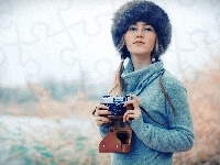 Czapka, Kobieta, Aparat Fotograficzny