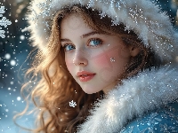 Kobieta, Czapka, Długowłosa, Gwiazdki, Futrzana