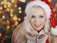 Czapka, Blondynka, Kobieta, Mikołaja