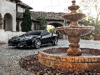 Dworek, Ferrari F430, Czarne, Krzewy, Fontanna