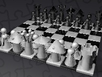 Czarno-białe, 3D, Błyszczące, Szklane, Szachy