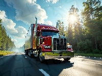 Droga, Czerwona, Ciężarówka, AI, Drzewa