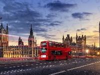 Autobus, Droga, Piętrowy, Londyn, Pałac Westminsterski, Czerwony, Wielka Brytania, Big Ben