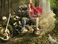 czerwony, las, Motor, wilk, kapturek