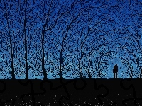 Człowiek, Noc, Drzewa, Grafika
