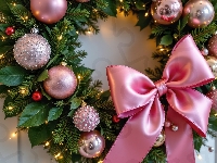 Boże Narodzenie, Bombki, Wianek, Kokarda, Grafika AI, Dekoracja