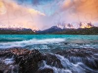Park Narodowy Torres del Paine, Góry, Chmury, Chile, Jezioro, Cordillera del Paine, Patagonia