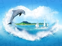 Chmury, Delfin, Morze