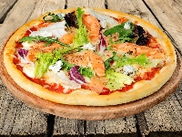 Sałata, Pizza, Łosoś, Deska