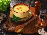 Pieprz, Zupa, Sól, Deska, Grzanki, Pieczarki, Łyżka