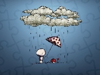 Deszcz, Muchomorek, Chmurka, Parasol