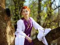 Diadem, Las, Piękna, Dziewczyna, Drzewo