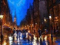 Gdańsk, Ulica, Polska, Digital Art, Latarnie