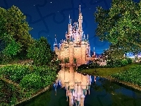 Disneyland, Rzeka, USA, Zamek, Noc, Kalifornia