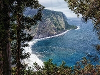 Dolina Waipio Valley, Morze, Wybrzeże, Hawaje