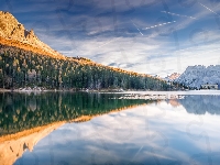 Grand Hotel Misurina, Góry, Cortina dAmpezzo, Włochy, Drzewa, Dolomity, Jezioro, Domy, Las, Misurina Lake