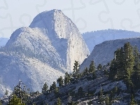 Góry, Drzewa, Kalifornia, Park Narodowy Yosemite, Góra Half Dome