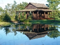 Ogród, Domek, Staw