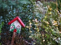 Domek, Drewniana, Ozdoba, Rośliny