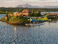 Domki, Wyspa, Jezioro, Samolot