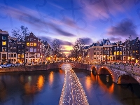 Domy, Kanał, Holandia, Amsterdam, Most