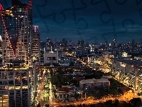 Tajlandia, Domy, Bangkok, Noc, Światła