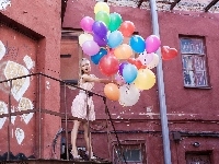 Domy, Balony, Blond, Dziewczyna, Kolorowe