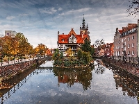 Miasto, Gdańsk, Polska, Domy, Jesień, Kanał Raduni