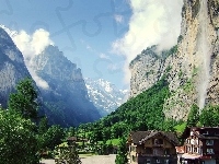 Domy, Lauterbrunnen, Szwajcaria, Drzewa