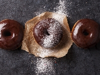 Trzy, Donuty, Pączki, Tło, Ciemne