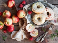 Kompozycja, Donuty, Pączki, Widelce, Nektarynki