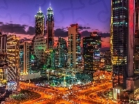 Drapacze Chmur, Panorama, Miasto, Dubaj, Zmierzch