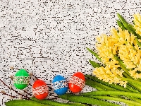 Wielkanoc, Żółte, Bazie, Drewno, Pisanki, Hiacynty, Popękane
