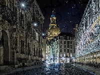 Noc, Drezno, Niemcy, Ulica Augustusstrasse