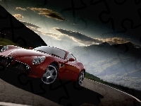 Droga, Czerwona, Alfa Romeo, Chmury