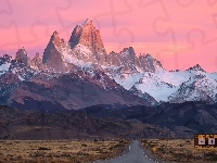 Droga, Patagonia, Argentyna, Góry, Wschód słońca, Szczyt Fitz Roy