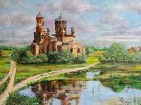 Dróżki, Odbicie, Kościół, Cerkiew, Staw