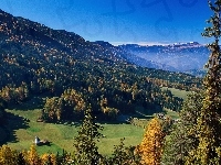 Drzewa, Góry, Łąki, Domek