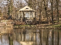 Drzewa, Staw, Park, Altana, Odbicie
