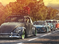 Droga, Samochody, Retro, Drzewa