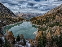 Drzewa, Jezioro, Góry, Jesień