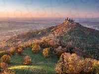 Badenia-Wirtembergia, Pola, Góra, Hechingen, Jesień, Niemcy, Zamek Hohenzollern, Drzewa