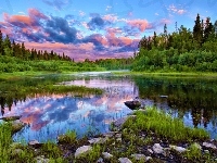 Jezioro, Drzewa, Chmury