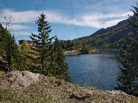 Drzewa, Domek, Prądu, Las, Jezioro, Stacja
